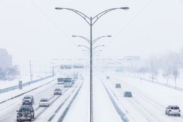 Symmetrical Photo of the Highway during a Snowstorm Stock photo © aetb
