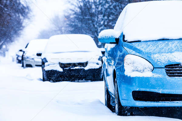 Parked Cars on a Snowstorm Winter Day Stock photo © aetb