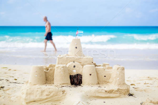 Kubańczyk sandcastle kraju banderą Kuba jeden Zdjęcia stock © aetb