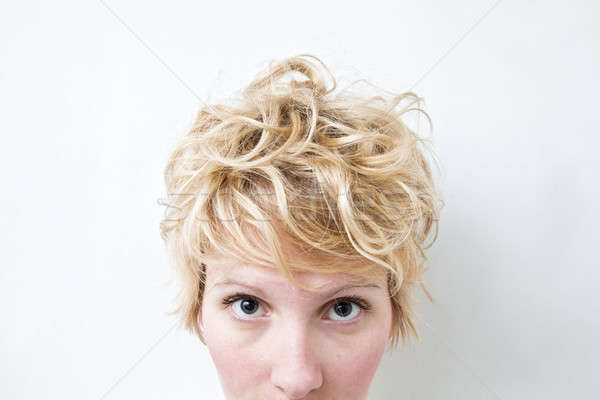 Stockfoto: Blond · meisje · hoofd · krulhaar · rommelig