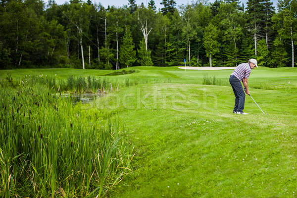 Matur jucător de golf teren de golf gata apă natură Imagine de stoc © aetb