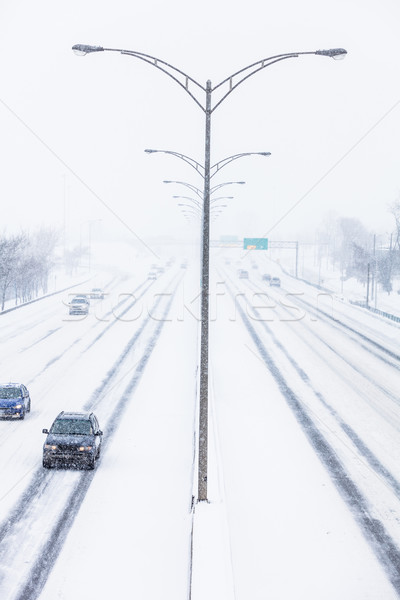 Symmetrical Photo of the Highway during a Snowstorm Stock photo © aetb