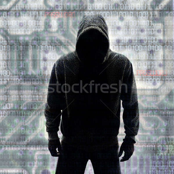 Hacker in Silhouette with Binary codes in Background Stock photo © aetb