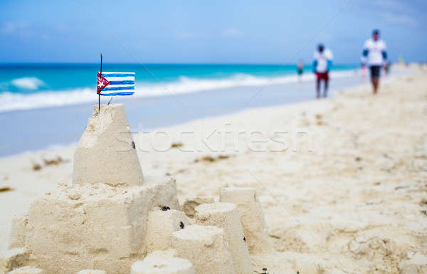 Kubańczyk sandcastle kraju banderą Kuba jeden Zdjęcia stock © aetb