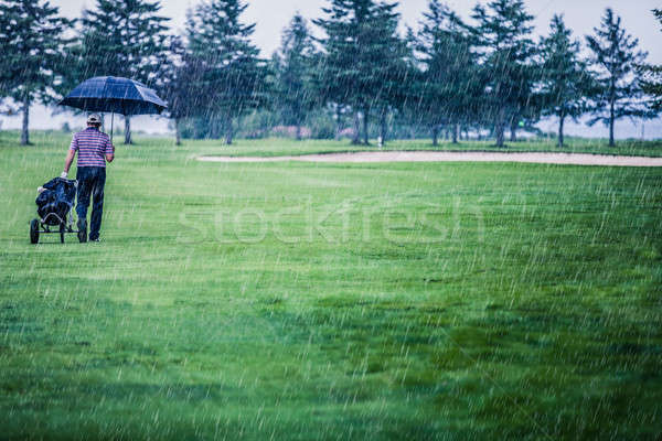 Golfer regenachtig dag golfbaan spel man Stockfoto © aetb