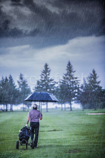 Golfa deszczowy dzień golf gry człowiek Zdjęcia stock © aetb