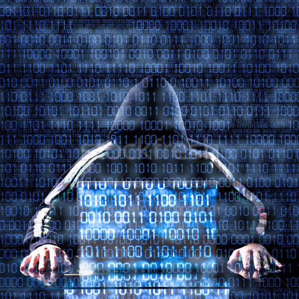 Hacker laptop wachten iets binaire code computer Stockfoto © aetb