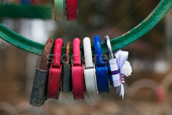 Hanging wedding padlocks Stock photo © Agatalina