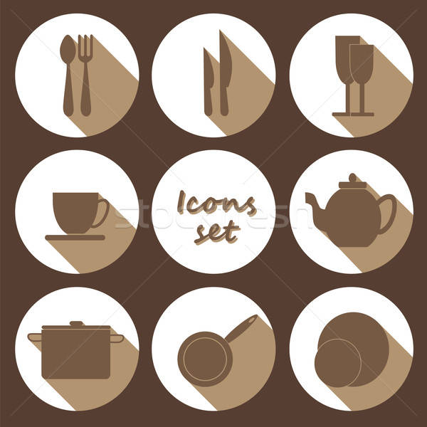 Round icons set of kitchen utensil in flat design style - colore Stock photo © Agatalina