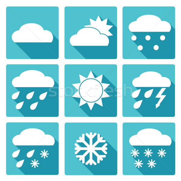 Blue square icons set of weather forecast Stock photo © Agatalina