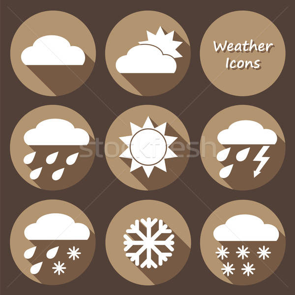 Monochrome round icons set of weather forecast Stock photo © Agatalina