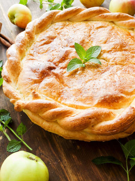 Stock fotó: édes · almás · pite · friss · sült · fahéj · menta