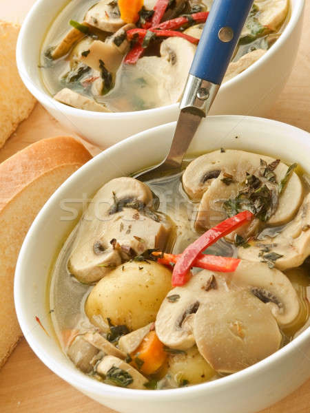Sopa tigela raso comida pão Foto stock © AGfoto