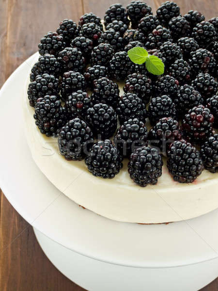 Stockfoto: BlackBerry · kwarktaart · zure · room · bramen · plaat · dessert