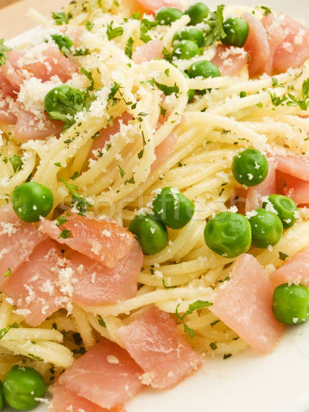 Foto stock: Espaguetis · italiano · jamón · verde · chícharos · superficial