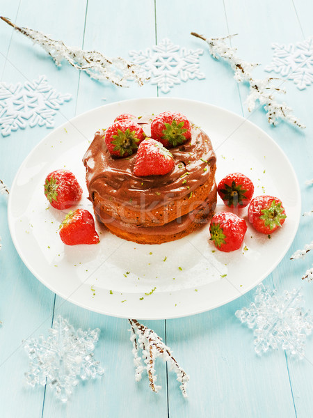 Karácsony torta gyümölcstorta tejszínhab gyümölcsök sekély Stock fotó © AGfoto