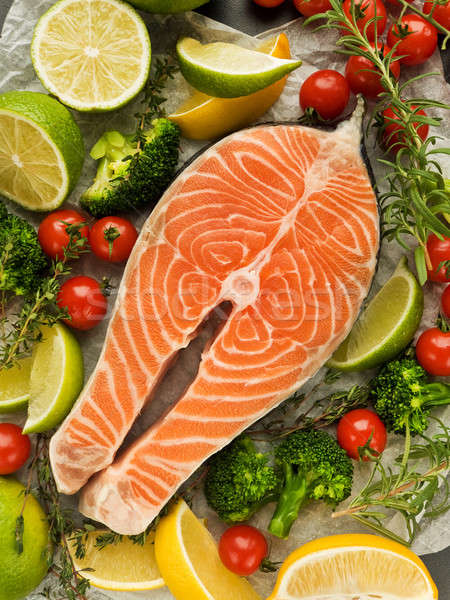 ストックフォト: 鮭 · 新鮮な · 果物 · 野菜 · ハーブ · 魚