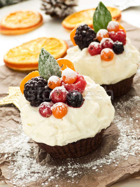 Noël crème fouettée fruits baies peu profond [[stock_photo]] © AGfoto