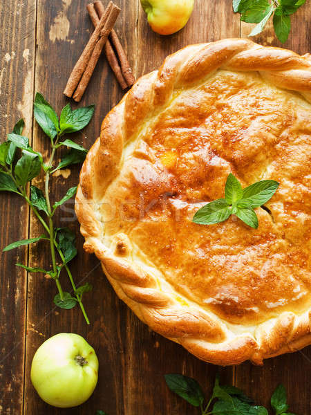 Stock fotó: édes · almás · pite · friss · sült · fahéj · menta