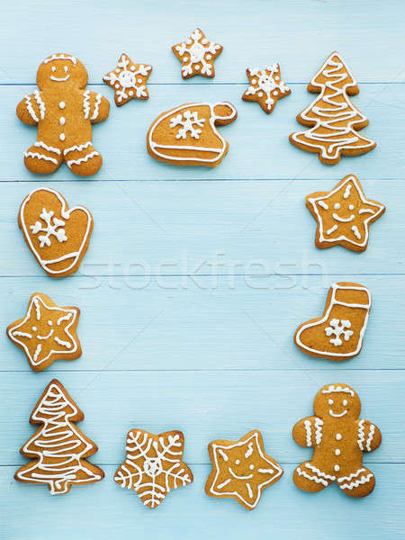 Natal pão de especiarias bolinhos azul sorrir homem Foto stock © AGfoto
