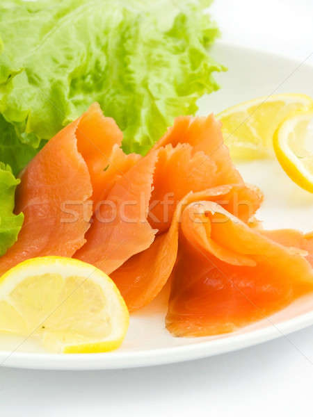 копченый форель пластина Салат листьев лимона Сток-фото © AGfoto