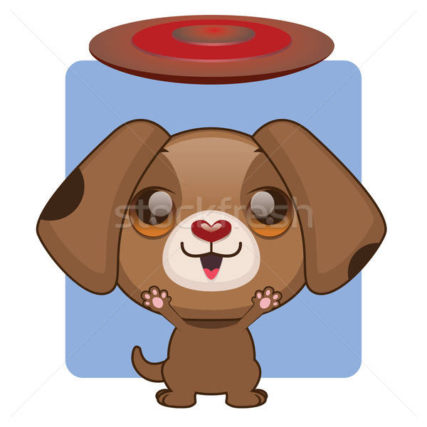 Cute brown puppy eager to play with frisbee Stock photo © AgnesSz