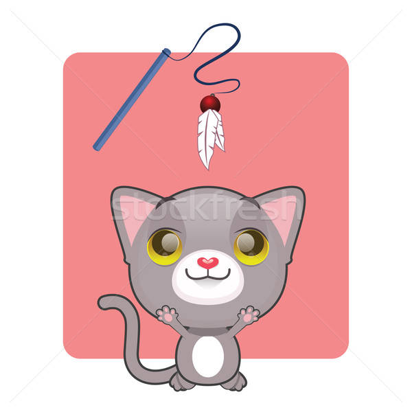 Drăguţ pisica gri jumping jucărie fundal Imagine de stoc © AgnesSz
