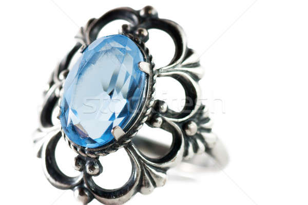 Stockfoto: Ring · macro · oude · zilver · Blauw