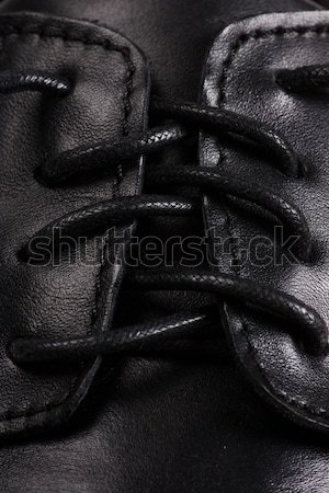 Cipőfűző közelkép kilátás csizma fekete férfi Stock fotó © AGorohov