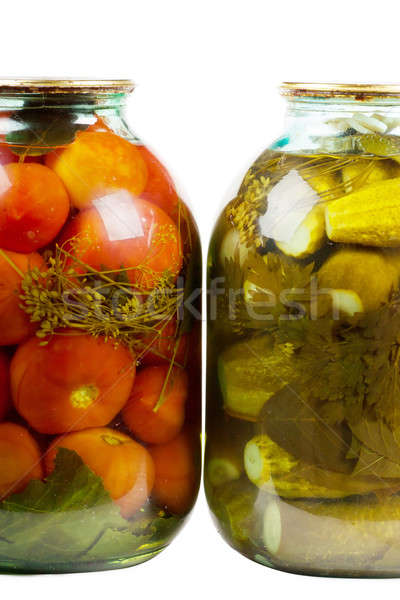 Ogórki konserwowe pomidory dwa odizolowany biały żywności Zdjęcia stock © AGorohov
