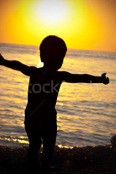 çocuk deniz siluet gökyüzü el Stok fotoğraf © AGorohov