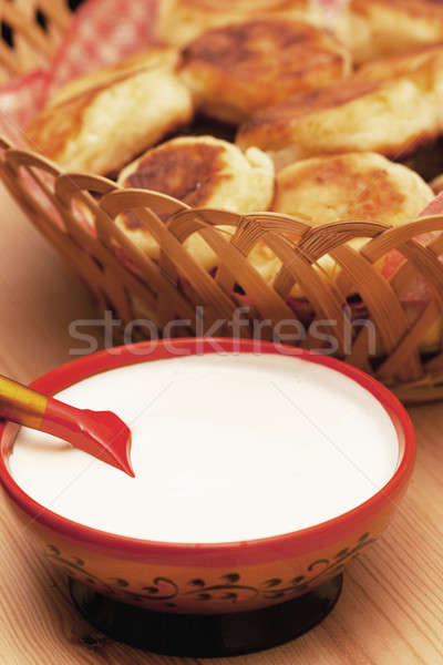 Colazione panna acida tavolo in legno torta tavola Foto d'archivio © AGorohov