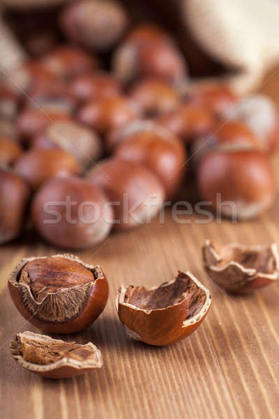 Haselnüsse Ansicht Holztisch Essen Obst Stock foto © AGorohov