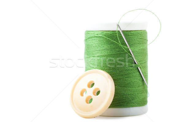 Hilo carrete verde aguja botón moda Foto stock © AGorohov