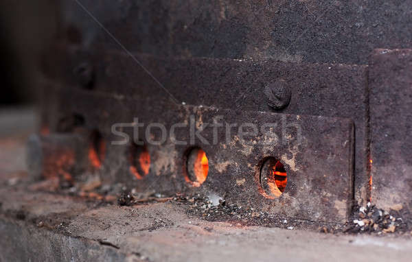 Szén kályha öreg rozsdás forró tűz Stock fotó © AGorohov