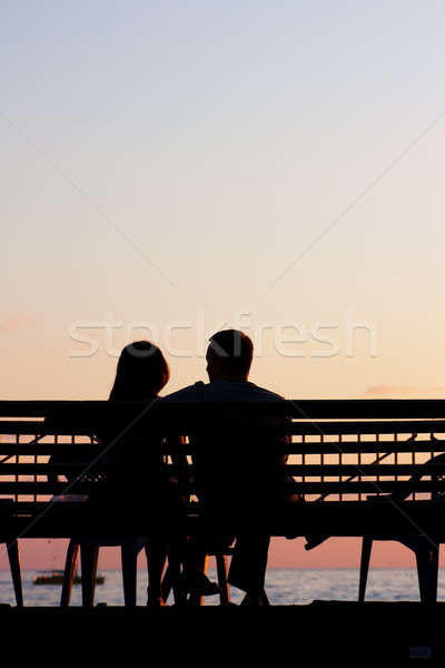 [[stock_photo]]: Romantique · couple · coucher · du · soleil · silhouette · plage