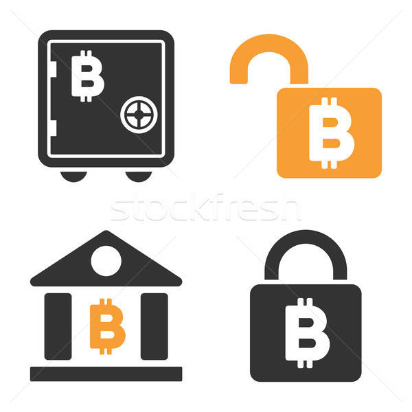 Stock photo: Bitcoin Storage Lock Vector Icon Set