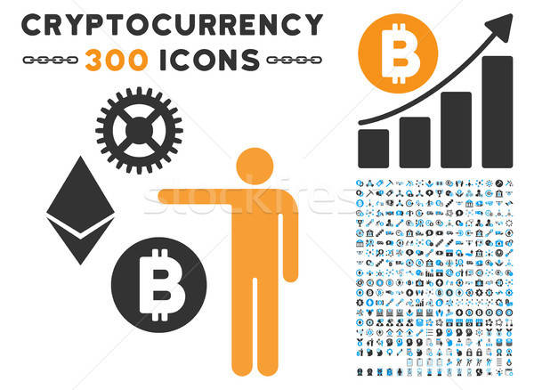 Person Show Cryptocurrency Flat Icon with Set Stock photo © ahasoft