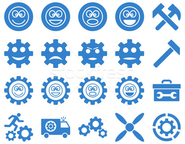 Stockfoto: Tools · glimlach · versnellingen · iconen · vector · ingesteld