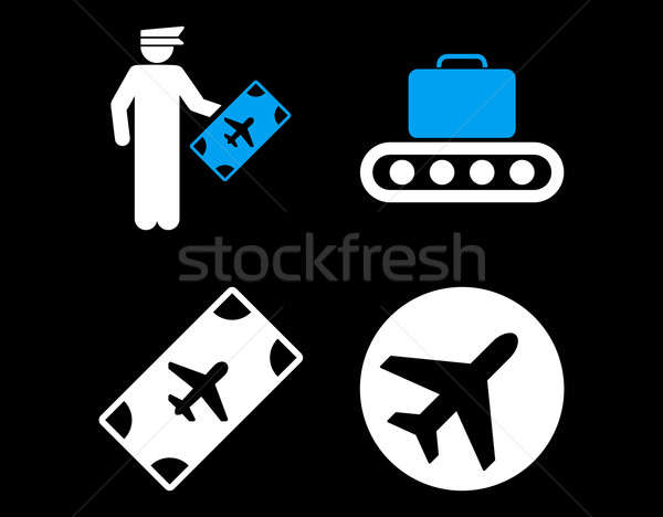 Légi közlekedés ikon gyűjtemény ikonok kék fehér színek Stock fotó © ahasoft
