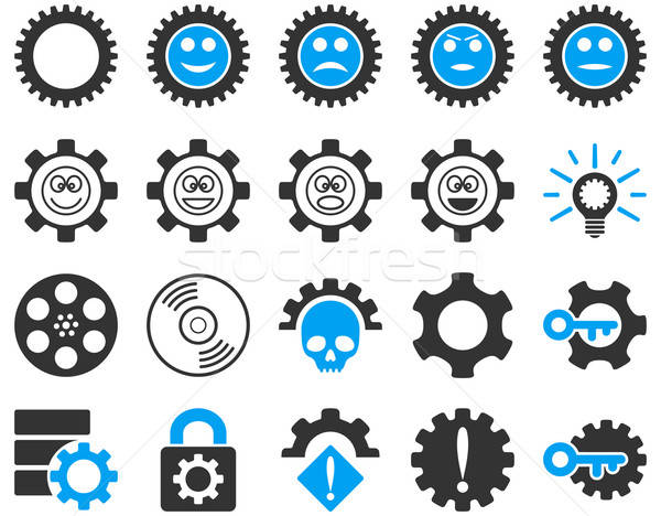 Stockfoto: Tools · glimlach · versnellingen · iconen · vector · ingesteld