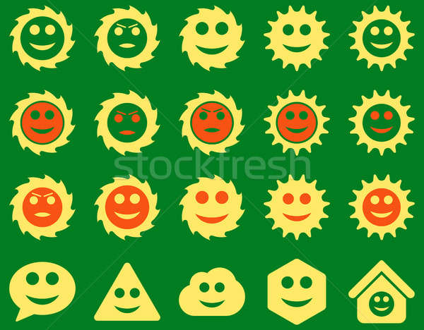 Foto stock: Ferramentas · engrenagens · smiles · emoções · ícones · conjunto