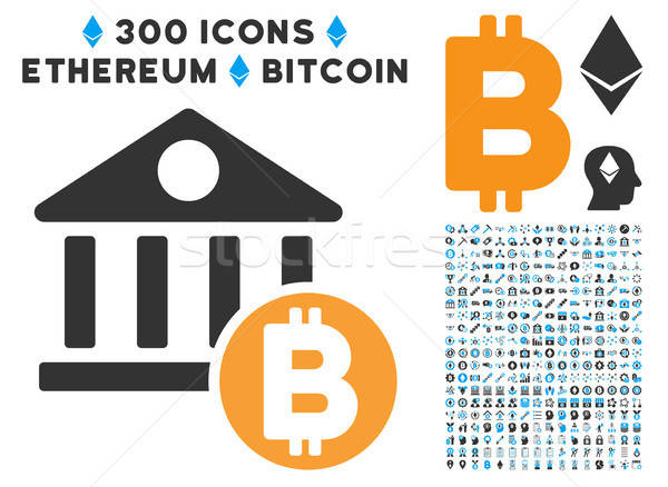 Bitcoin Bank Flat Icon with Set Stock photo © ahasoft
