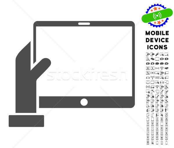 Hand Holds PDA Icon with Set Stock photo © ahasoft