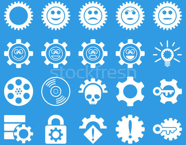 Tools glimlach versnellingen iconen vector ingesteld Stockfoto © ahasoft