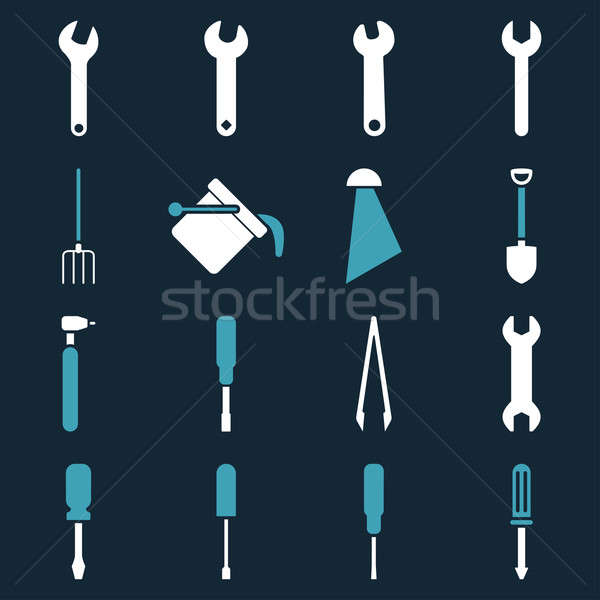 Stockfoto: Tools · stijl · symbolen · Blauw · witte