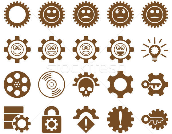 Tools glimlach versnellingen iconen vector ingesteld Stockfoto © ahasoft