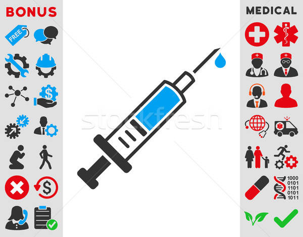 Stock foto: Impfung · Symbol · Vektor · Stil · Symbol · blau