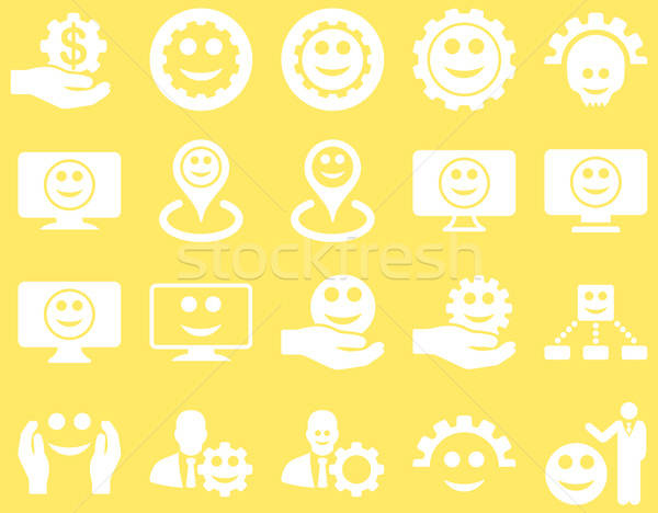 Tools, gears, smiles, map markers icons. Stock photo © ahasoft