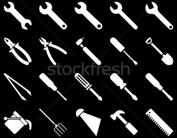 Stockfoto: Uitrusting · tools · iconen · ingesteld · stijl